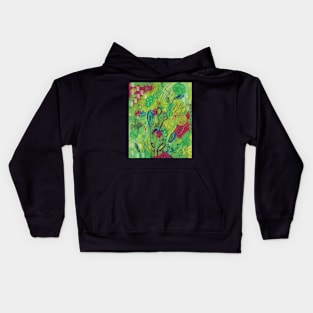 Colorful abstract happy floral burst of colors in green, yellow, blue, purple, and magenta Kids Hoodie